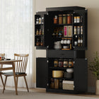 HOMCOM 72" H Kitchen Pantry Cabinet with Barn Doors - Black-Ample storage with two cabinets, a drawer and six door shelves keep you organized 