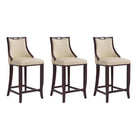 Manhattan Comfort - Emperor tabouret de bar traditionnel 19" en similicuir crème et noyer, lot de 3-Tabouret de bar traditionnel avec dossier parfait pour une utilisation au bar et dans la cuisine. Ensemble de 3
