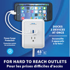 Bell + Howell Power Pro Outlet Extender-Extension cord use: the power pro can also be used as a standalone extension cord, giving you a lot more charging ports (3, three prong plugs & 3 USB A ports) that is surge protected, up to 4 ft