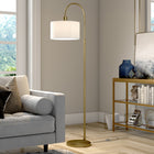 Hudson&Canal Veronica Arc Floor Lamp with Fabric Shade - Antique Brass/White-Includes a 8 ft. cord with foot switch