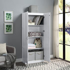 Manhattan Comfort Hopkins 29.61" Modern 4-Shelf Storage Closet - White-Vertical Rectangular Geometric Door Design with Black Metal Pull Handles