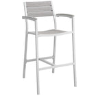Modway Maine Outdoor Patio Bar Stool - White Light Gray - Set of 2-Light Gray Synthetic Wood Slats
