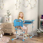 Qaba Height Adjustable Kids Desk & Chair Set with Tiltable Desktop - Blue-Tabletop tilts up to 45° for ergonomic comfort and posture
