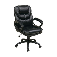 Worksmart Manager's High-Back Faux Leather Chair, Black-Faux leather seat and back with built-in lumbar support
