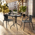 Flash Furniture 23.5" Square Glass Metal Table with 2 Black Rattan Stack Chairs-Set Includes Table and 2 Chairs