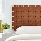 Modway - Sparta Montage mural en tissage Cuir végane Tête de lit jumelée, Brun naturel-Tressage de panier en cuir végane