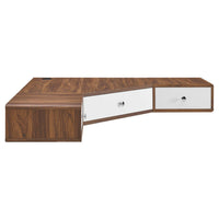 Modway Transmit 47" Wall Mount Corner Walnut Office Desk - Walnut White-Corner Office Desk