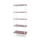 Can-Bramar - Bibliothèque Modernatta à 5 tablettes, sur pied, cadre blanc mat avec plateau de table en mélamine noyer clair-Bibliothèque avec tablettes en bois et cadre de métal de style contemporain. Elle est composée de surfaces stratifiées en placage de mélamine faciles d’entretien et d’un cadre en métal thermolaqué durable.