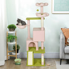 PawHut - Arbre à chat fleur 62 po avec 2 condos, lits, hamac - perchoir en peluche-Des poteaux robustes enveloppés de sisal satisfont les envies naturelles de griffades, protégeant vos meubles des dommages 