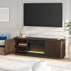 Hudson&Canal - Meuble TV Hanson avec foyer en cristal de 26 pouces pour téléviseurs jusqu'à 75 pouces - Alder Brown-Dimensions du produit : 15,5" L x 70" l x 22" H