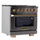 Kucht 36" KED Series Pro Style Dual Fuel Range - Gemstone-The full titanium stainless-steel range with a professional gold handle helps you create the ultimate cooking experience