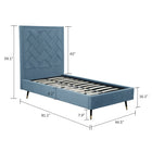 Manhattan Comfort - Lit une place moderne Crosby 81,1" en velours - Bleu-Présente une tête de lit cousue avec un motif en chevrons