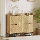 HOMCOM Slim Shoe Storage Cabinet for Entryway and Hallway - Oak-Constructed with steel frame and particleboard, melamine finish, and anti-tip design for stability