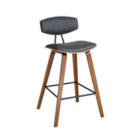 Armen Living Fox 25.5" Counter Height Mid-Century Modern Bar Stool in Grey Faux Leather & Walnut Wood-Whether you have a kitchen island, a bar table, pub table or peninsula, we've got you covered with any height you desire. Our bar height stools have a comfortable seat height of 28.5" and our counter height stools hold you at a convenient 25.5" seat height.