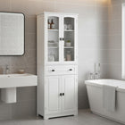 HOMCOM - Armoire de cuisine 63 po avec étagères réglables et porte en verre - blanc-Couleur : Blanc 