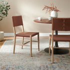 Modway Dover Wood Vegan Leather Dining Side Chairs - Natural - 2 Pack-Stitched Backrest Detail