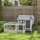PawHut Wooden Chicken Coop with Run for 1-2 Chickens - Grey-Plastic roof and elevated design keep your chickens' area dry 
