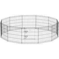 PawHut 24" H Foldable 12 Panel Metal Exercise Pet Playpen - Black-Black coated playpen provides long lasting protection against outdoor elements 