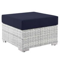 Modway Convene Outdoor Patio Ottoman - Light Grey/Navy-Synthetic Rattan Weave