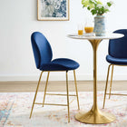 Modway - Scoop Jambe en acier inoxydable doré Performance Velvet Tabouret de comptoir - Marine-Rembourrage en velours polyester Performance