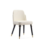 Manhattan Comfort Estelle 20.08" Modern Faux Leather Upholstered Dining Chair - Cream and Black - Set of 2-Front and Back Legs Elegantly Embellished with Elongated Gold Metal Ferrules and Completed with Matching Accents at the Seat's Base