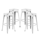 Flash Furniture Commercial Grade 30" High Backless Distressed Metal Indoor-Outdoor Barstool - White-Set of 4 Stackable Industrial Style Modern Stools