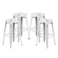 Flash Furniture Commercial Grade 30" High Backless Distressed Metal Indoor-Outdoor Barstool - White-Set of 4 Stackable Industrial Style Modern Stools