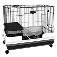 PawHut 28" H 2-Level Small Pet Cage with Slide-out Tray - Black-Ideal for small animals like rabbits, ferrets, chinchillas, and others 