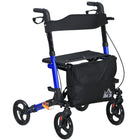 HOMCOM 8'' Wheels Folding Adjustable Rollator Walker with Seat and Bag - Blue-Can be folded quickly and conveniently with its innovative design 