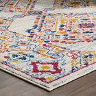 Modway Entourage Khalida Distressed Floral Lattice Area Rug - 8 ft W x 10 ft L - Ivory Blue Orange Yellow Red-Protect Floors From Foot Traffic / Furniture