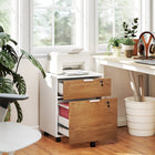 HOMCOM 2-Drawer Letter/A4 Filing Cabinet - Nature Wood-Five wheels include 2 brakes and a middle anti-tip caster
