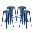 Flash Furniture Tabouret de bar pour intérieur et extérieur en métal bleu antique vieilli de 30 po haut. sans dossier-Ensemble de 4 tabourets modernes empilables de style industriel