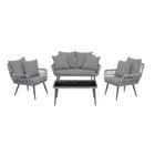 Manhattan Comfort Portofino Modern Patio 4-Person Conversation 4-Piece Set with Coffee Table - Grey-Modern 4-Piece Outdoor Conversation Patio Set with 2 Armchairs, 1 Loveseat, and 1 Coffee Table