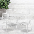 35.25'' Round White Indoor-Outdoor Steel Patio Table Set with 4 Square Back Chairs [CO-35RD-02CHR4-WH-GG]-White Powder Coat Finish