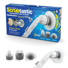 Bell+Howell Scrubtastic Power Scrubber with 3 Brush Heads - White -Use the power of motion to get a deep clean with less effort, Bell + Howell scrubtastic multi-purpose powered cleaning tool uses over 300 RPM to scrub away tough stains or dirt with ease, with the 39 in. extendable handle, reach and clean high areas like ceilings or even air conditioning vents