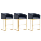 Manhattan Comfort - Louvre tabouret de comptoir moderne du milieu du siècle de 20" en similicuir - noir et or titane - lot de 3-Tabouret de comptoir moderne du milieu du siècle avec dossier, parfait pour une utilisation au bar et dans la cuisine