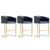 Manhattan Comfort - Louvre tabouret de comptoir moderne du milieu du siècle de 20" en similicuir - noir et or titane - lot de 3-Tabouret de comptoir moderne du milieu du siècle avec dossier, parfait pour une utilisation au bar et dans la cuisine