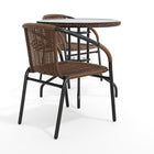 Table ronde en verre/métal 28 po, bordure en rotin brun foncé et 2 chaises empilables en rotin brun foncé (TLH-087RD-037BN2-GG)-5
