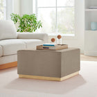 Modway Tilden Large 28" Square Performance Velvet Upholstered Ottoman - Taupe/Natural-Rubberwood Plinth Base