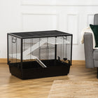 PawHut 23" H 3-Tier Small Pet Cage with Food Dish, Water Bottle and Ramps - Black-Consist of upper metal frame and removable plastic base 