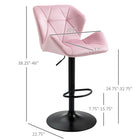 HOMCOM Adjustable Swivel Velvet-Touch Fabric Bar Stools - Pink - 2 Pack-Round metal base keeps the stool balanced, attached non-skid rubber pads
