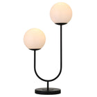 Hudson&Canal Dufrene 2-Light Table Lamp with Glass Shades - Blackened Bronze/White Milk-Paired with a white milk glass enclosed globe shade