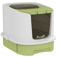 PawHut Cat Litter Box with Cleaning Drawer - 15.9" W x 20.7" D - Green-Enclosed design provides privacy for cats 