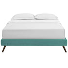 Modway Loryn Fabric Queen Bed Frame with Round Splayed Legs - Teal-Center Rail with Support Two Legs