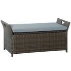 Outsunny - Banc de rangement en osier 2-en-1 pour patio avec poignées et coussin, gris foncé-Fonctionne comme un banc et une boîte de rangement