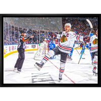 Jonathan Toews Chicago Blackhawks Goal Celebration - Framed Canvas - 31" x 22"-Premium canvas print with gallery-wrapped edges