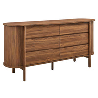 Modway Cadence 6-Drawer Curved Dresser - Walnut-Fluted Side Panels