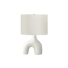 Monarch Specialties 25" H Contemporary Table Lamp - White Ceramic / Ivory / Cream Shade-A contemporary and stylish 25"H table lamp featuring a unique two-leg shape matte white ceramic base, topped with a classic ivory fabric shade and a round silver metal finial