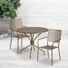 Table de jardin ronde de 35,25 po en acier doré et 2 chaises à dossier carré, intérieur/extérieur [CO-35RD-02CHR2-GD-GG]-Revêtement thermolaqué doré