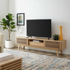 Modway Render 70" TV Stand - Oak-Dual Slatted Sliding Doors